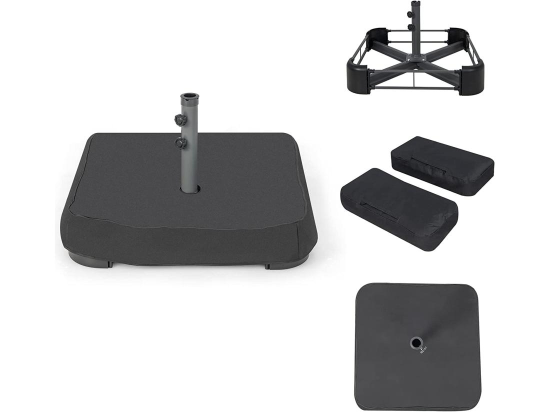 Vente Unique Base De Parasol De Patio 90 Kg Sacs De Sable 2 Boutons De Serrage Et 1 Adaptateur Pour Patio Bord De Piscine Terrasse