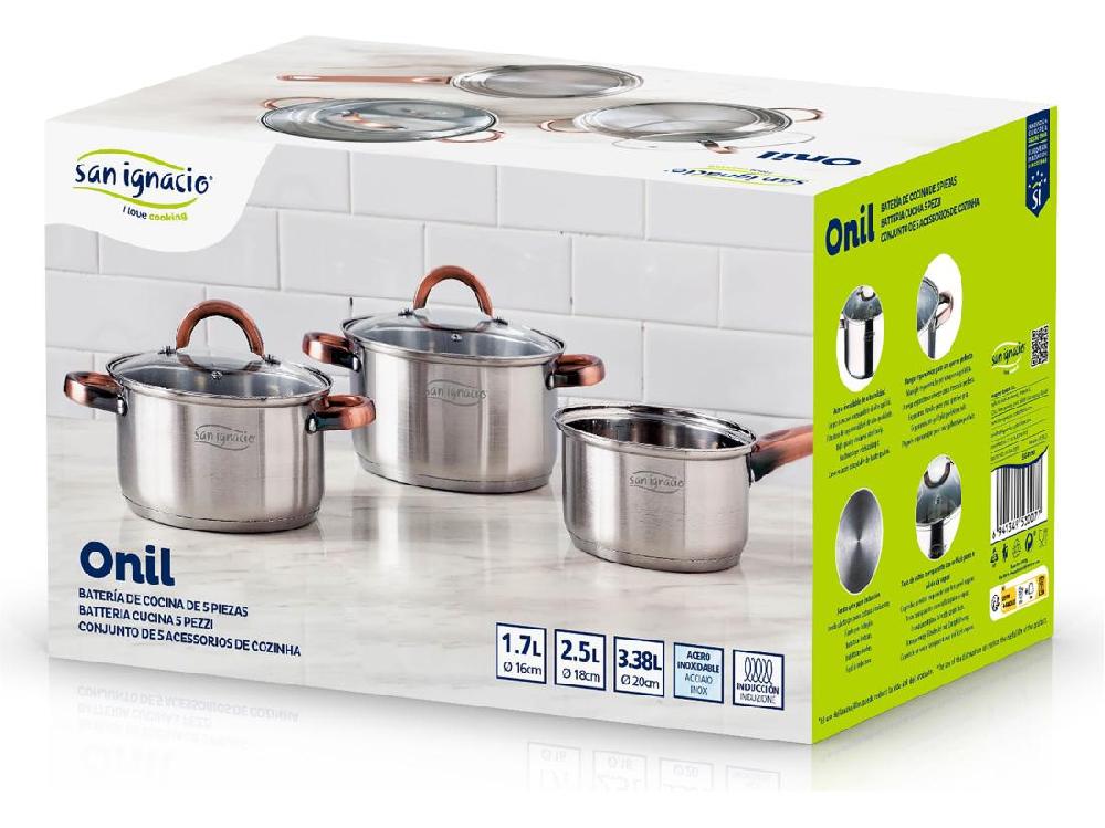 Vente Unique Batterie De Cuisine En Acier Inoxydable 5 Pièces Adaptée à L'induction Collection Onil