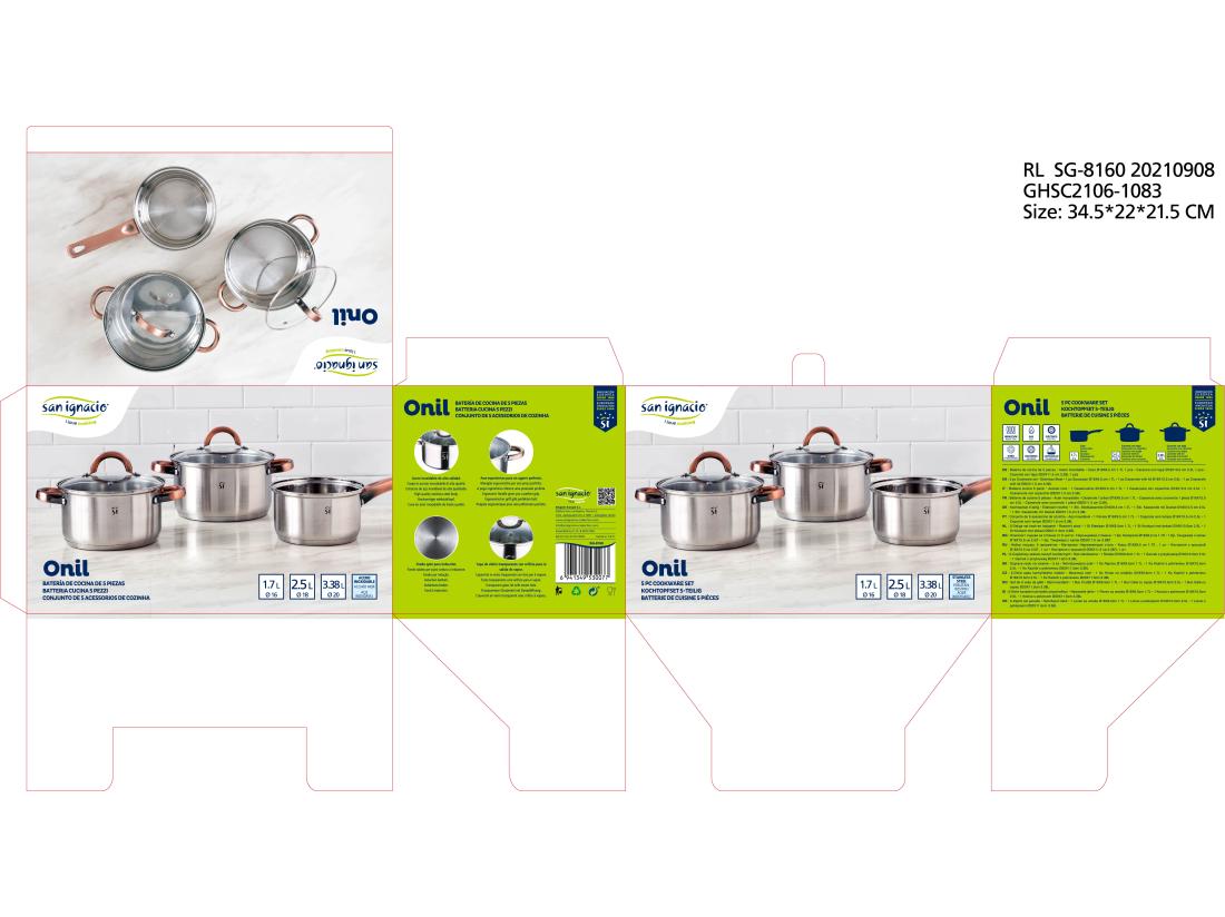 vente unique Batterie de cuisine en acier inoxydable 5 pièces adaptée à l'induction collection Onil