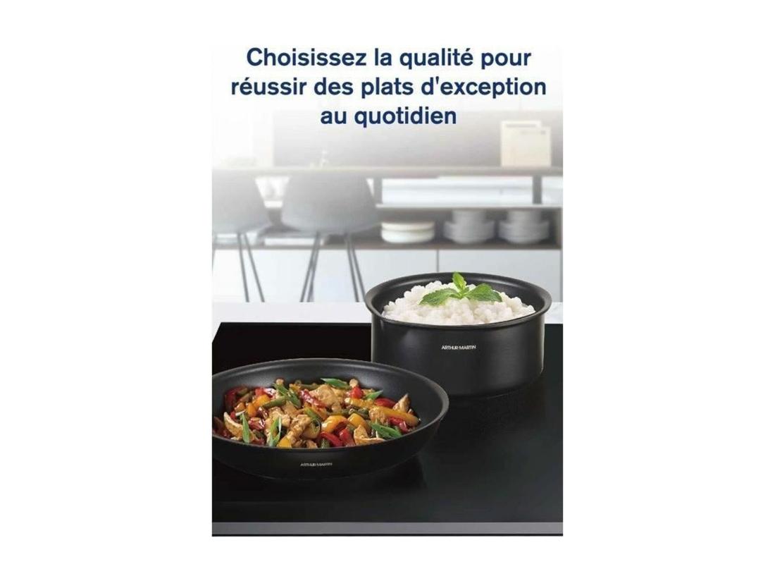 Vente Unique Batterie De Cuisine - Tous Feux Dont Induction - Arthur Martin - AM9582 - Aluminium - Anti-adhésif - 6 Pieces - Poignée Amovib