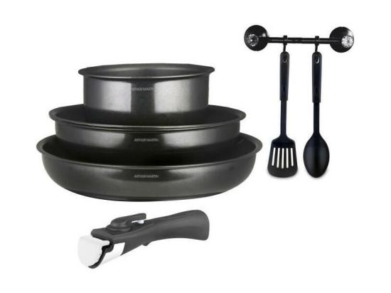 vente unique Batterie de cuisine - Tous feux dont induction - Arthur Martin - AM9582 - Aluminium - Anti-adhésif - 6 pieces - Poignée amovib