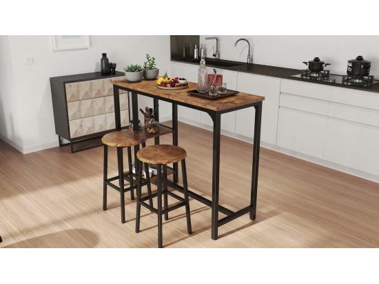 Vente Unique Bealife Table Haute Mange Debout 2 Tabouret Table De Bar Cuisine Ensemble De Meubles De Salle à Manger Cadre En Acier Marron