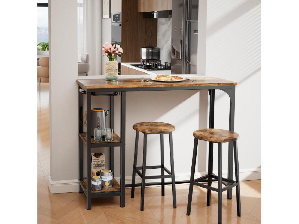 Vente Unique Bealife Table Haute Mange Debout 2 Tabouret Table De Bar Cuisine Ensemble De Meubles De Salle à Manger Cadre En Acier Marron