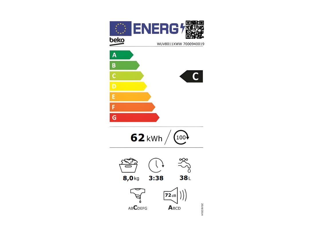 vente unique Beko Lave-linge hublot 8kg 1000 tours/min - WUV8011XWW