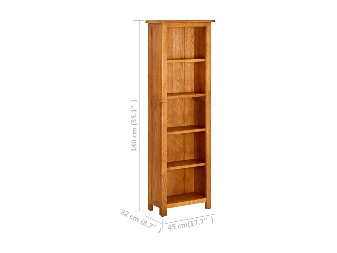 Vente Unique Bibliothèque à 5 étagères 45x22x140 Cm Bois De Chêne Massif