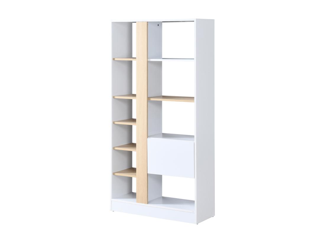 Vente Unique Bibliothèque Avec 1 Porte Et 7 étagères - Naturel Et Blanc - CALENIA