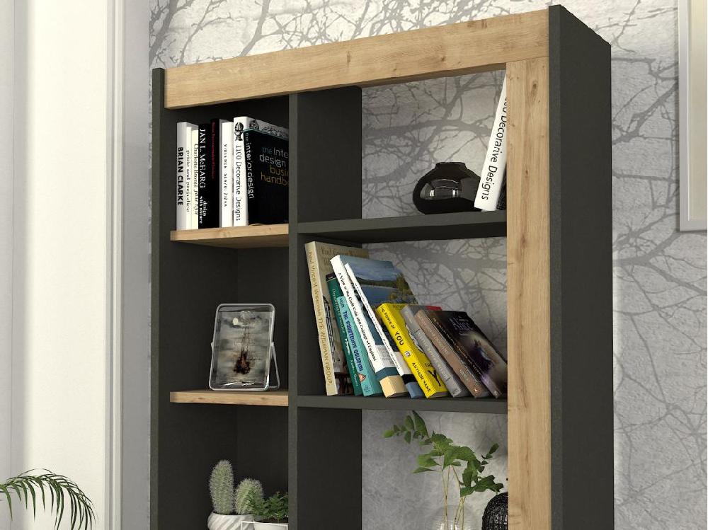 Vente Unique Bibliothèque Avec 10 Niches - Naturel Clair Et Anthracite - SILOMAI