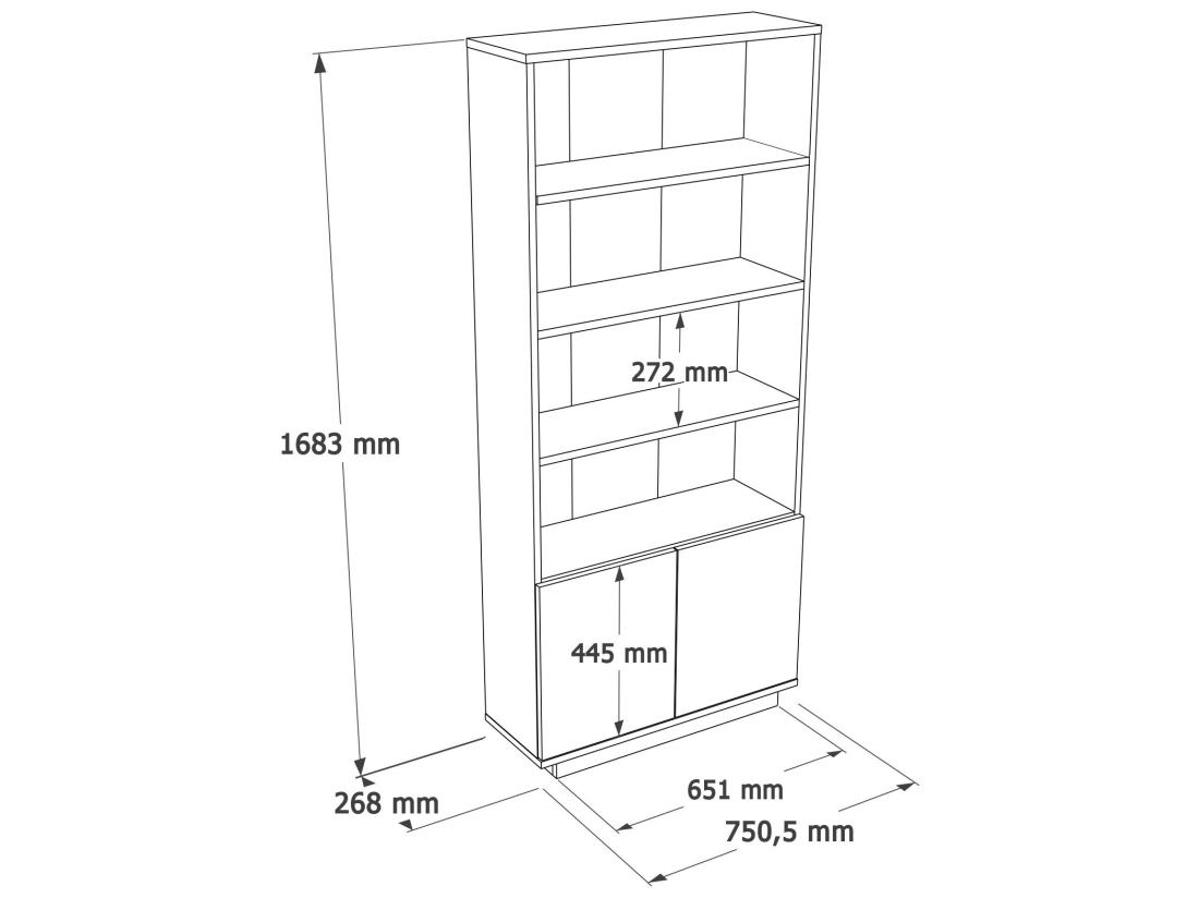 Vente Unique Bibliothèque Avec 2 Portes Et 4 Niches - Blanc Et Naturel - LOTULA