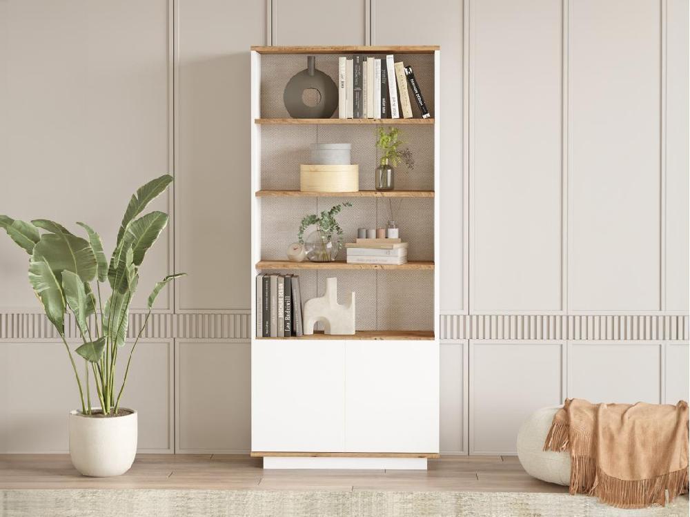 Vente Unique Bibliothèque Avec 2 Portes Et 4 Niches - Blanc Et Naturel - LOTULA