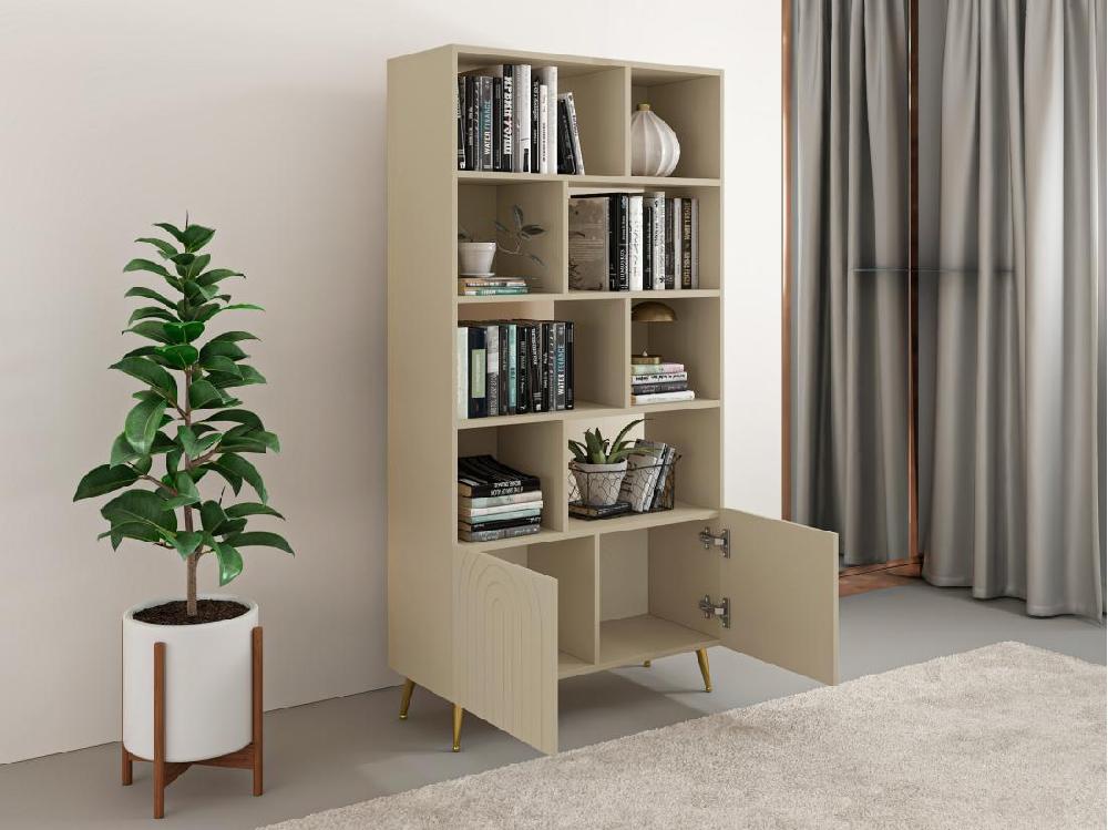 Vente Unique Bibliothèque Avec 2 Portes Et 8 Niches - Beige - NORSIM De Pascal Morabito