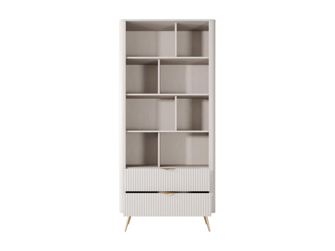 Vente Unique Bibliothèque Avec 2 Tiroirs Et 8 Niches En MDF - Beige Et Doré - ELONARIA II De Pascal Morabito