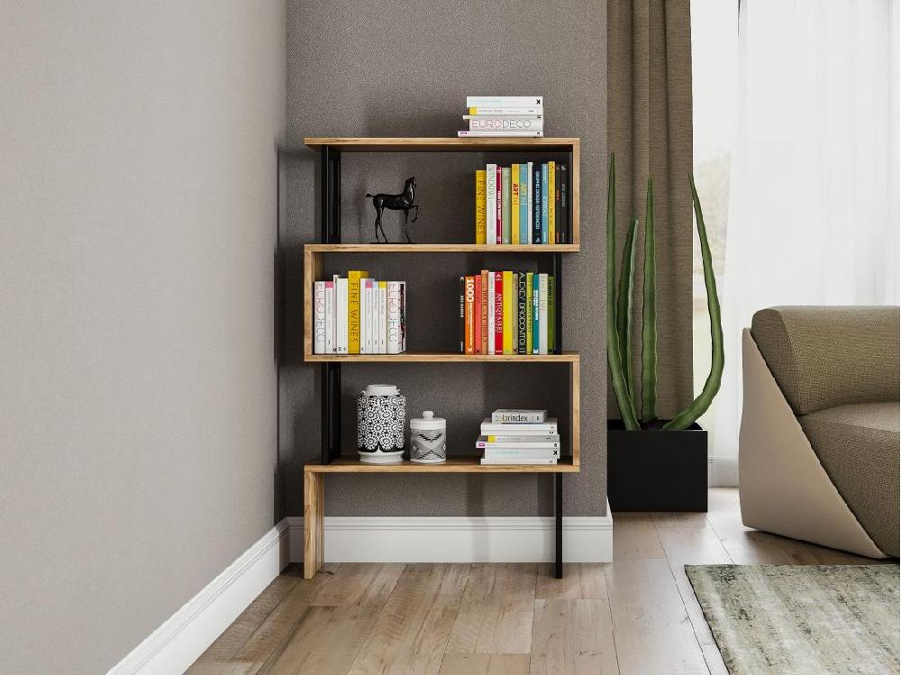 Vente Unique Bibliothèque Avec 3 étagères En Métal - Naturel Clair Et Noir - ROVENI