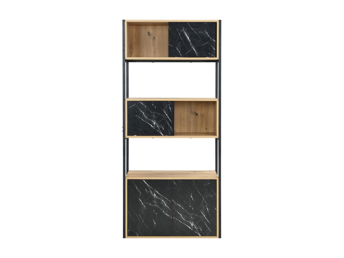 Vente Unique Bibliothèque Avec 4 Portes Et 2 Niches En MDF Et Acier - Effet Marbre Noir Et Naturel - YELANIA