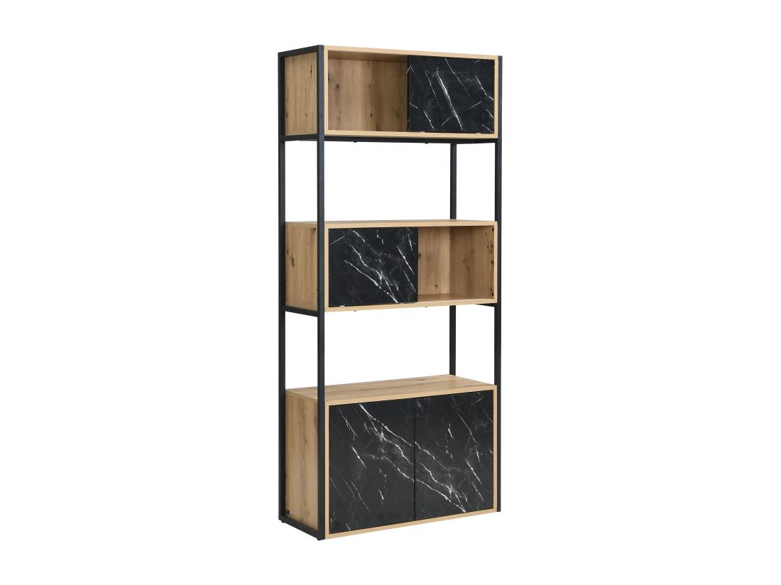 Vente Unique Bibliothèque Avec 4 Portes Et 2 Niches En MDF Et Acier - Effet Marbre Noir Et Naturel - YELANIA