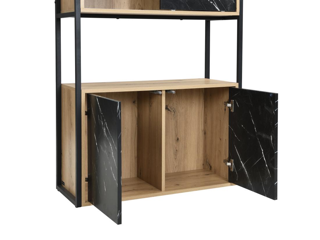 Vente Unique Bibliothèque Avec 4 Portes Et 2 Niches En MDF Et Acier - Effet Marbre Noir Et Naturel - YELANIA