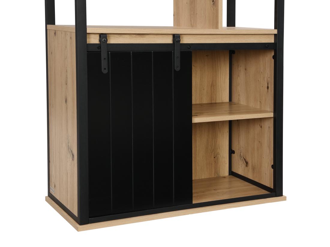 Vente Unique Bibliothèque Avec Rangements Et 1 Porte Coulissante En MDF Et Acier - Naturel Et Noir - YALENA