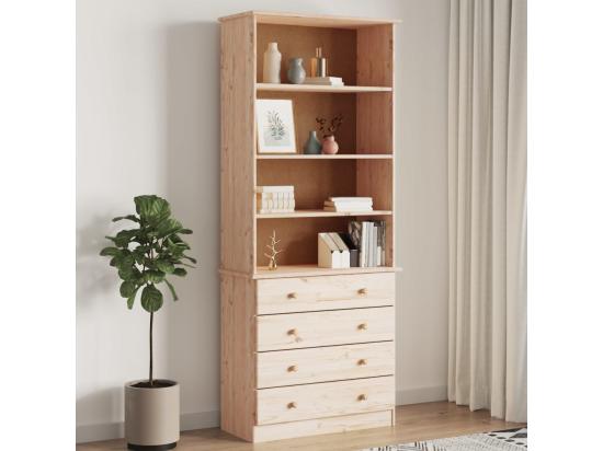 vente unique Bibliothèque avec tiroirs ALTA 77x35x186 5cm bois massif de pin
