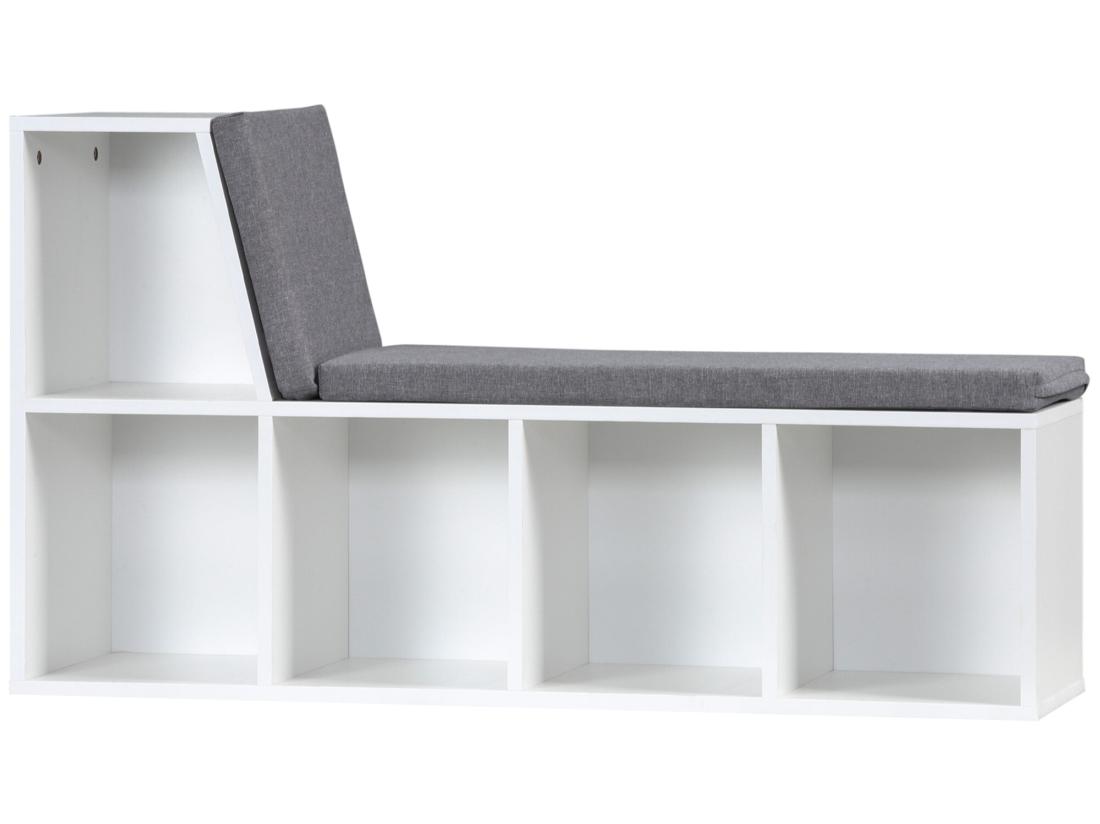 Vente Unique Bibliothèque Banc 2 En 1 Design Contemporain 5 Casiers 2 Coussins Fournis 108L X 30l X 60H Cm Blanc Gris Chiné