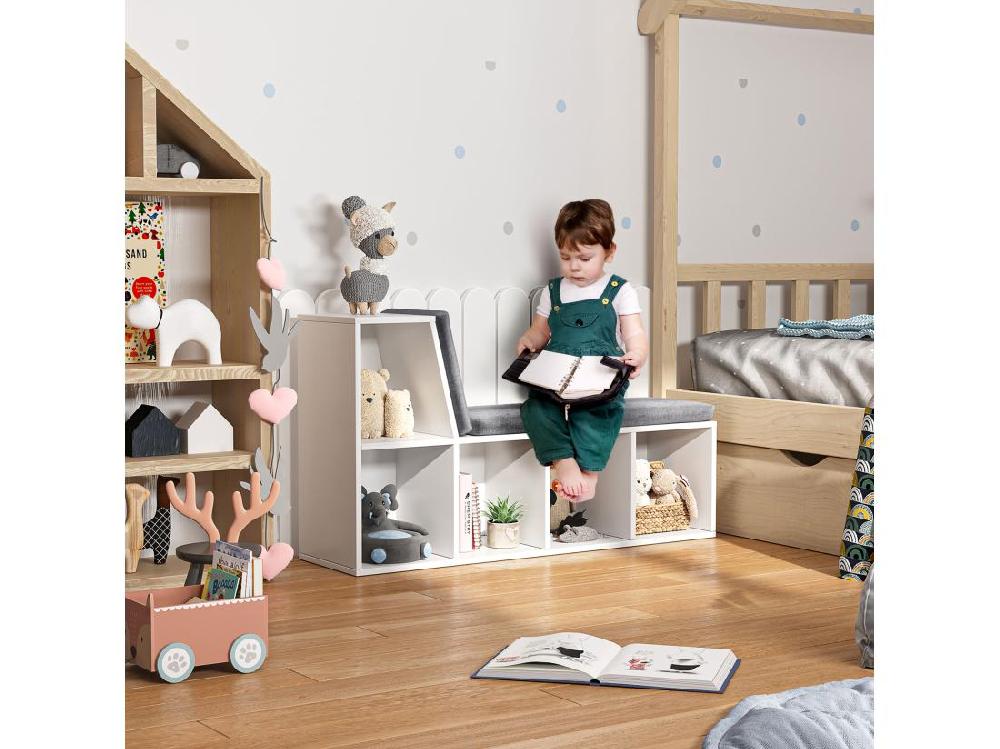 Vente Unique Bibliothèque Banc 2 En 1 Design Contemporain 5 Casiers 2 Coussins Fournis 108L X 30l X 60H Cm Blanc Gris Chiné