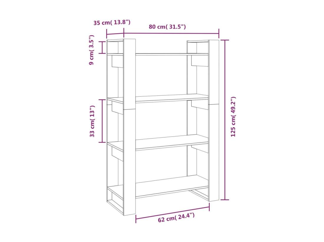 Vente Unique Bibliothèque/Cloison Marron Miel 80x35x125 Cm Bois Massif