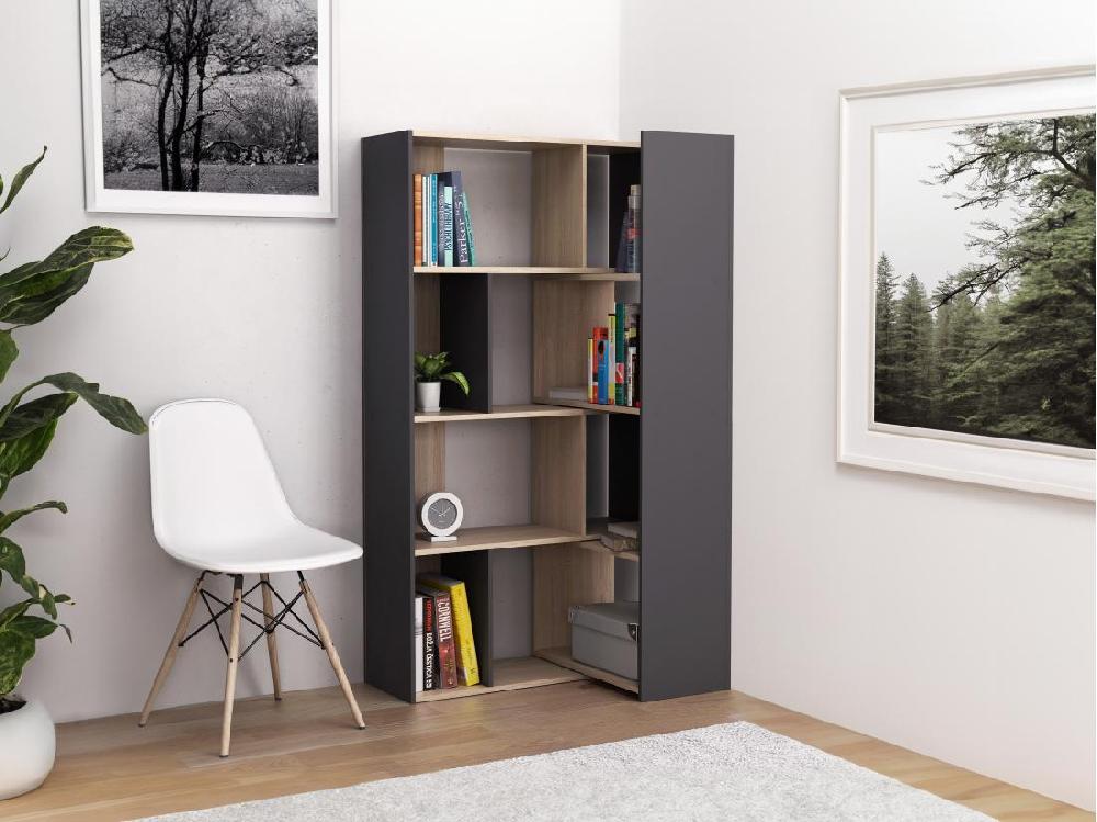 Vente Unique Bibliothèque D'angle Modulable - 8 à 12 Niches - Naturel Et Anthracite - DARLENA