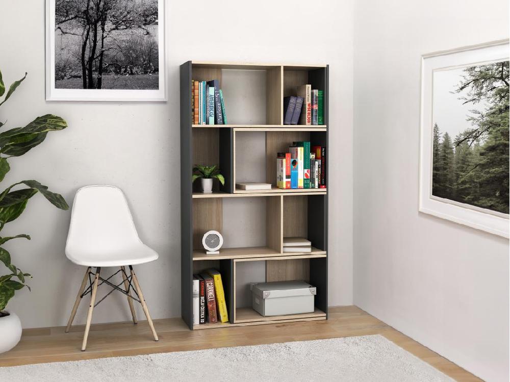 Vente Unique Bibliothèque D'angle Modulable - 8 à 12 Niches - Naturel Et Anthracite - DARLENA