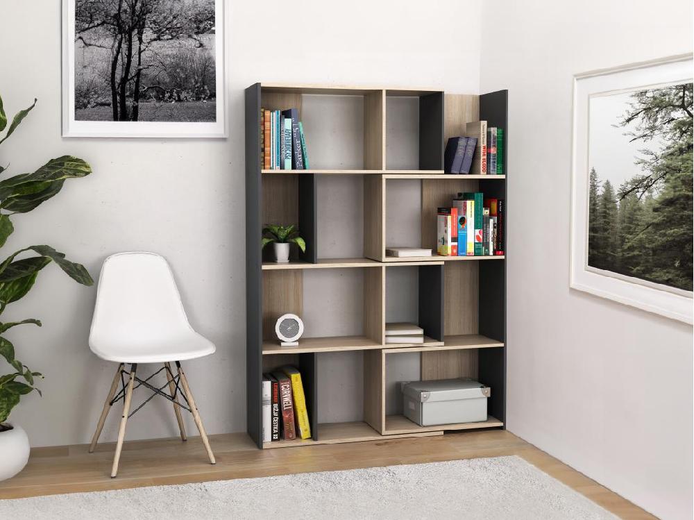vente unique Bibliothèque d'angle modulable - 8 à 12 niches - Naturel et Anthracite - DARLENA