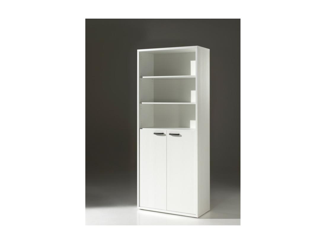 Vente Unique Bibliothèque De Bureau – 2 Portes Et étagères – Collection SOON – Blanc Mat