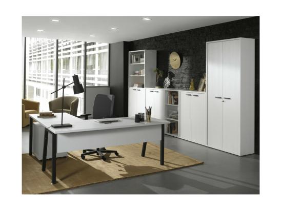 Vente Unique Bibliothèque De Bureau – 2 Portes Et étagères – Collection SOON – Blanc Mat