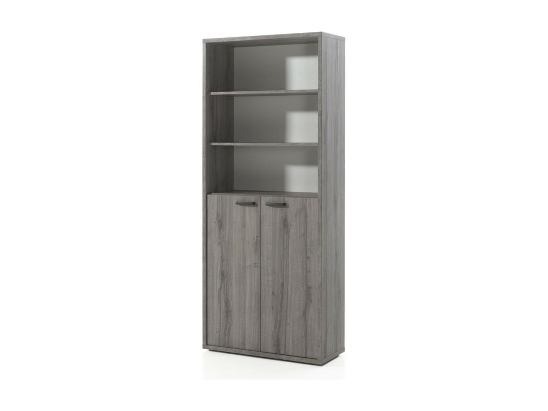 vente unique Bibliothèque de Bureau - Meuble 2 Portes et étagères coloris gris effet bois