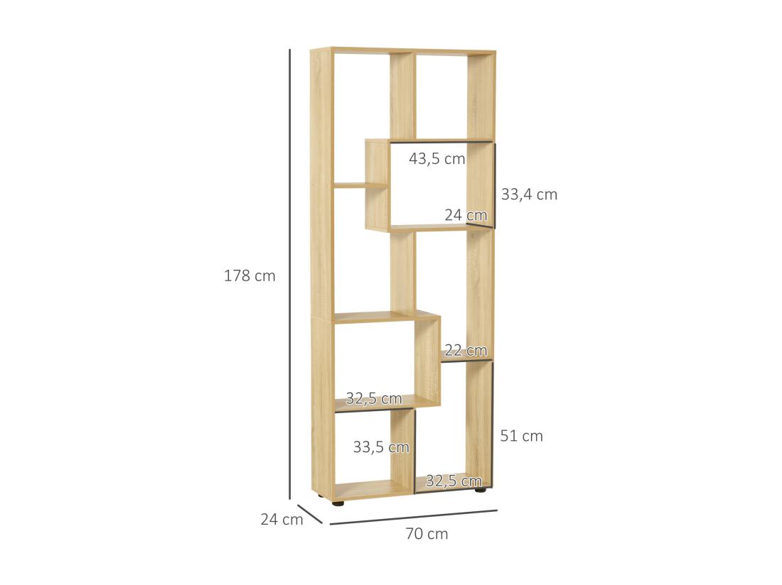 Vente Unique Bibliothèque étagère Meuble De Rangement Dim. 70L X 24l X 178H Cm En Zigazag Et 8 Espaces En Panneau De Particules Naturel