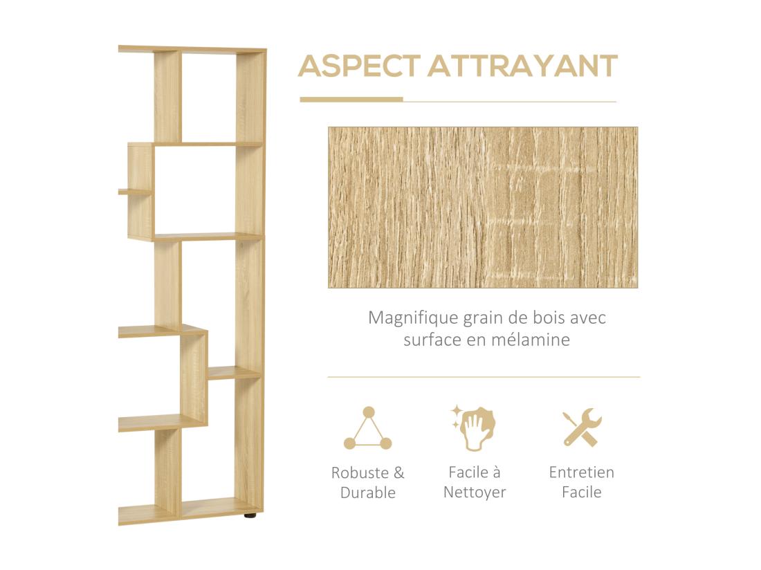 Vente Unique Bibliothèque étagère Meuble De Rangement Dim. 70L X 24l X 178H Cm En Zigazag Et 8 Espaces En Panneau De Particules Naturel