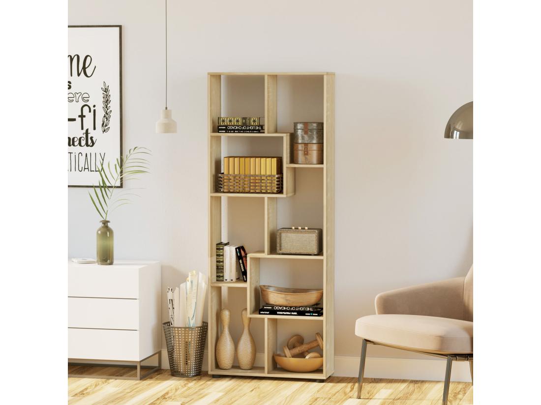 vente unique Bibliothèque étagère meuble de rangement dim. 70L x 24l x 178H cm en zigazag et 8 espaces en panneau de particules naturel