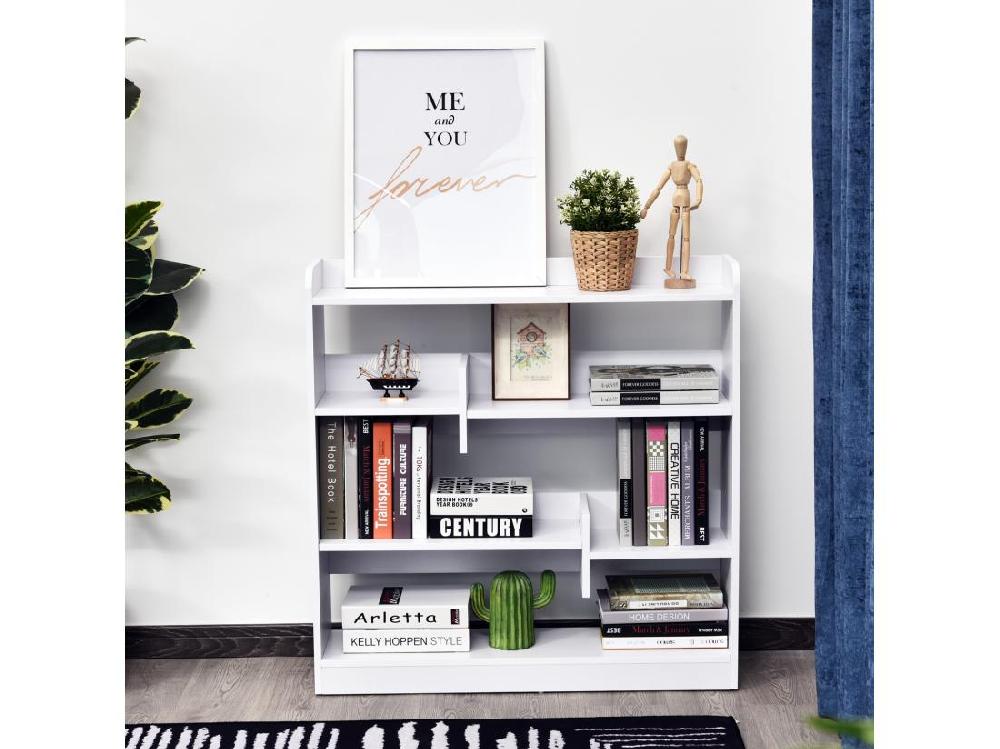 Vente Unique Bibliothèque étagère Meuble De Rangement Dim. 90L X 24l X 91H Cm 4 Niveaux 3 Panneaux Arrières Panneaux De Particules Blanc