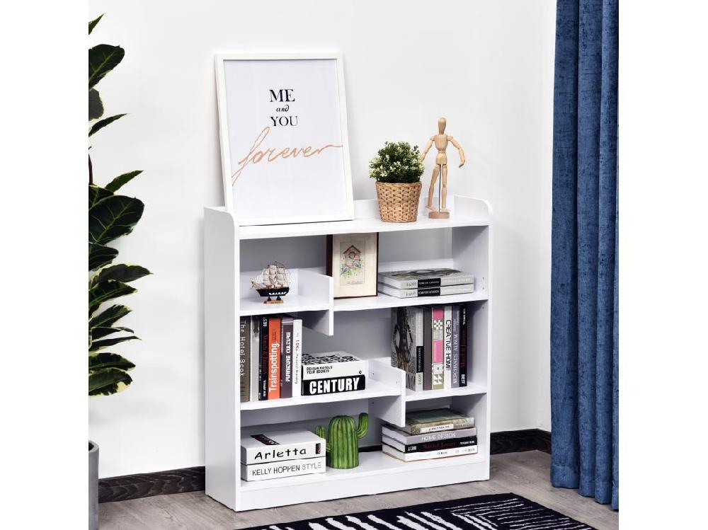 Vente Unique Bibliothèque étagère Meuble De Rangement Dim. 90L X 24l X 91H Cm 4 Niveaux 3 Panneaux Arrières Panneaux De Particules Blanc