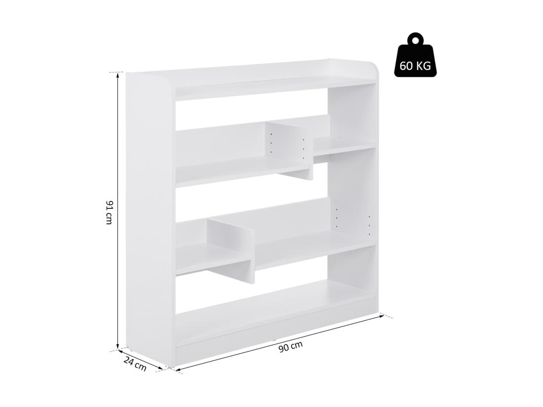 Vente Unique Bibliothèque étagère Meuble De Rangement Dim. 90L X 24l X 91H Cm 4 Niveaux 3 Panneaux Arrières Panneaux De Particules Blanc