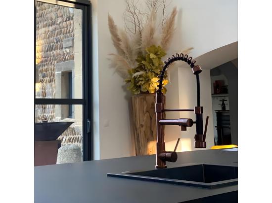 Vente Unique Big Pro Mitigeur évier à Douchette Mobile Cuivre Brossé - Essebagno