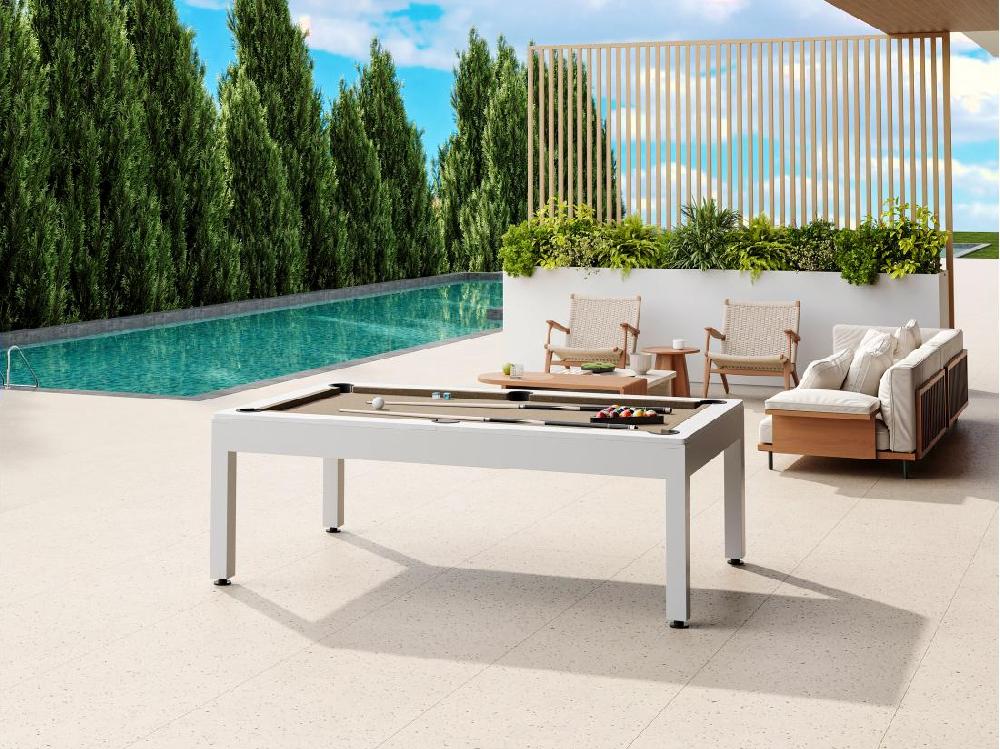 vente unique Billard d'extérieur blanc et taupe avec housse - L213 4 x P121 1 x 79 7 cm - STAZIO