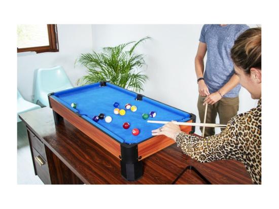 Vente Unique Billard De Table Avec Accessoires - Kit Billard Compact De Bureau Ou Salle De Jeu 102 X 51 X 22 5 Cm - Marron Et Tapis Bleu