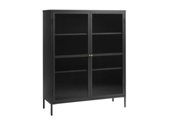 Vente Unique Bjorn - Vaisselier 2 Portes En Verre Strié Et Métal H140cm - Noir