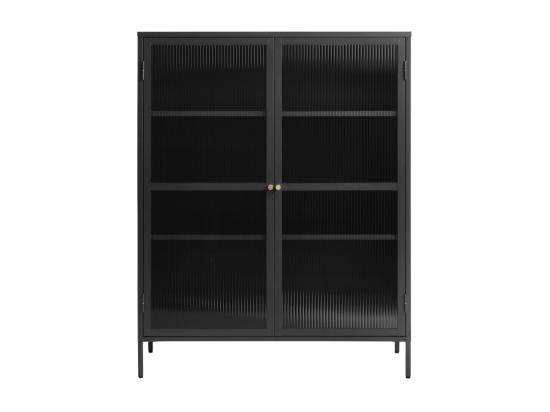 vente unique Bjorn - Vaisselier 2 portes en verre strié et métal H140cm - Noir