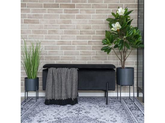 vente unique BLAIRE - Banc-Coffre Velours Noir Pieds Métal