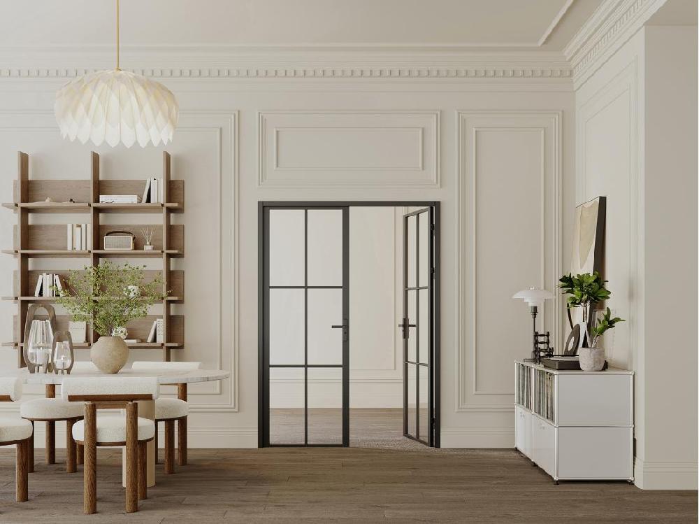 Vente Unique Bloc Porte à Deux Battants En Aluminium Et Verre Trempé - 2 X H204 X L73 Cm - Noir - SEROTO