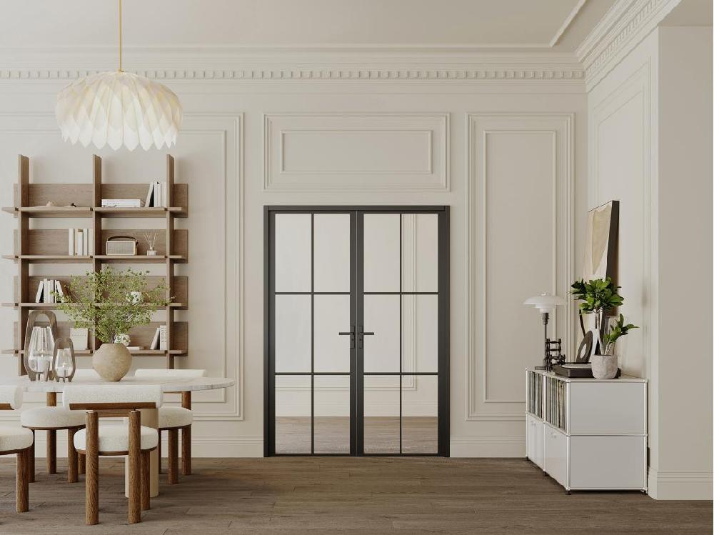 vente unique Bloc porte à deux battants en aluminium et verre trempé - 2 x H204 x L73 cm - Noir - SEROTO