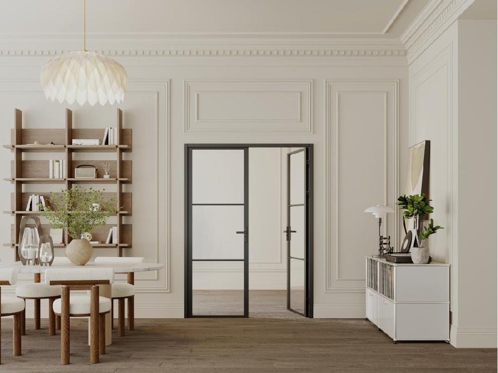 Vente Unique Bloc Porte Réversible à Deux Battants En Aluminium Et Verre Trempé - 2 X H204 X L73 Cm - Noir - MASERU