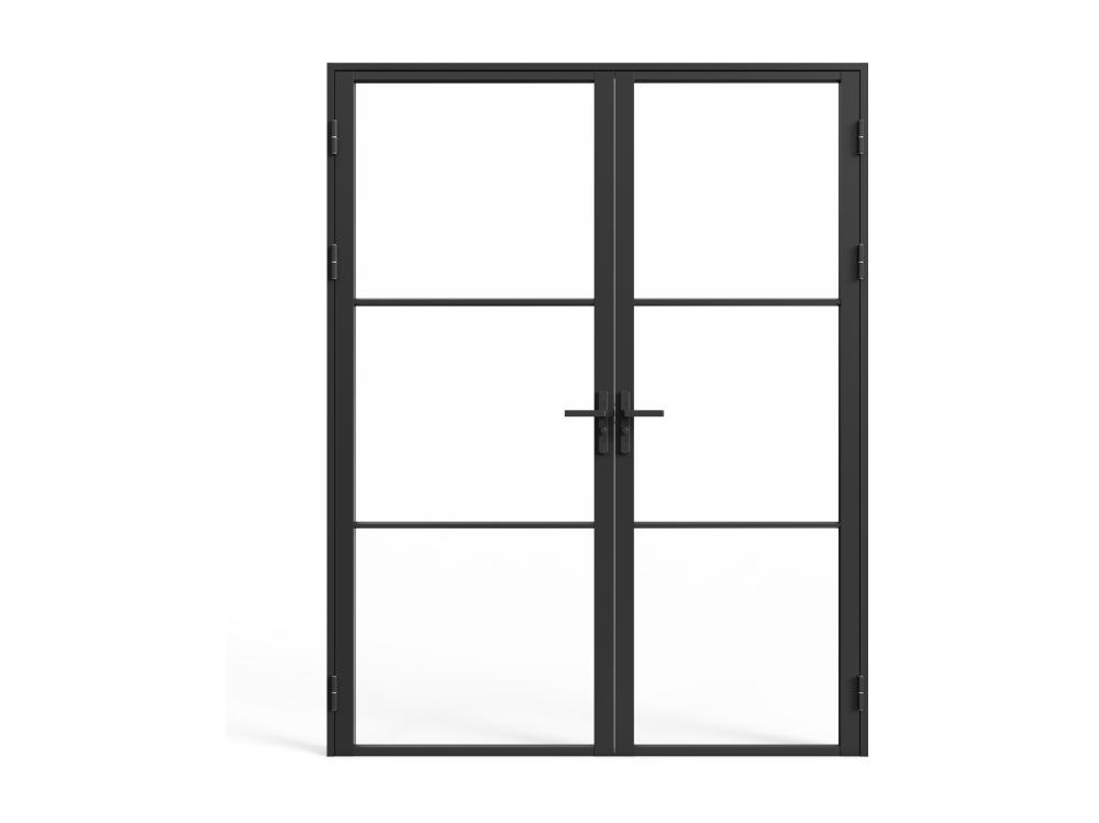 Vente Unique Bloc Porte Réversible à Deux Battants En Aluminium Et Verre Trempé - 2 X H204 X L73 Cm - Noir - MASERU