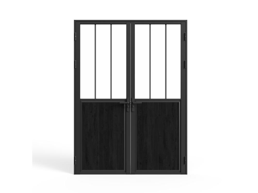 Vente Unique Bloc Porte Réversible à Deux Battants En Aluminium Et Verre Trempé Style Atelier - 2 X H204 X L73 Cm - Noir - ERMELO