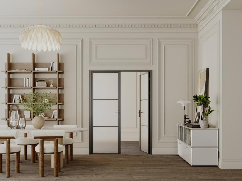 Vente Unique Bloc Porte Réversible à Deux Battants En Aluminium Et Verre Dépoli - 2 X H204 X L73 Cm - Noir - MASERU