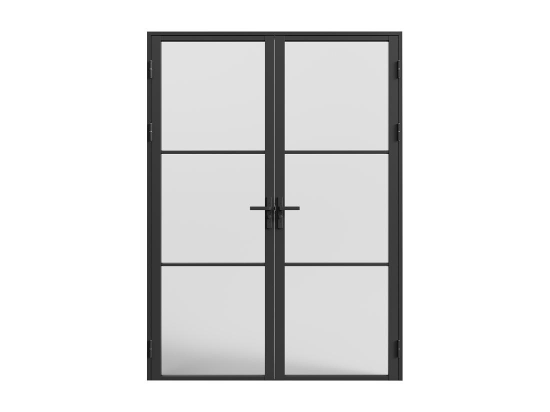 Vente Unique Bloc Porte Réversible à Deux Battants En Aluminium Et Verre Dépoli - 2 X H204 X L73 Cm - Noir - MASERU