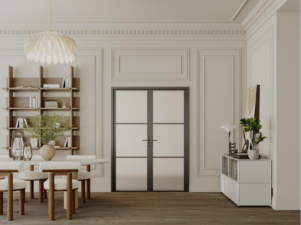 vente unique Bloc porte réversible à deux battants en aluminium et verre dépoli - 2 x H204 x L73 cm - Noir - MASERU